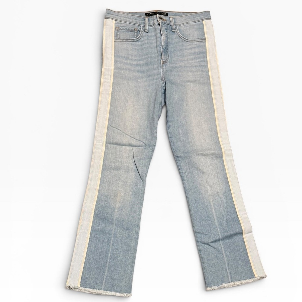 Veronica Beard Carly 11" Kick Flare Jeans Light Wash High Rise Stripe Air SZ 27